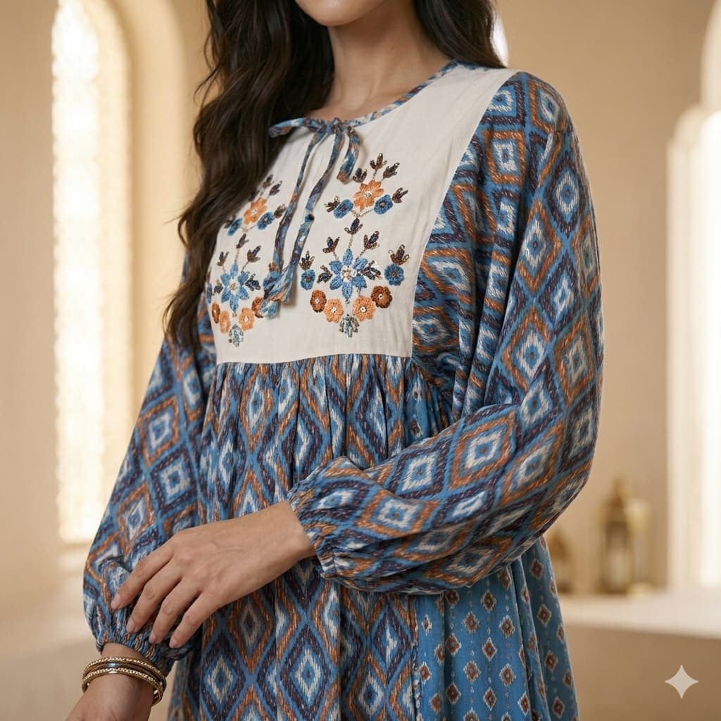 Folk-Art Embroidered Women Daraa- Blue