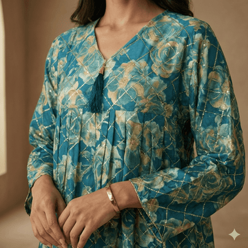 Teal Garden Lattice Women Daraa- Teal