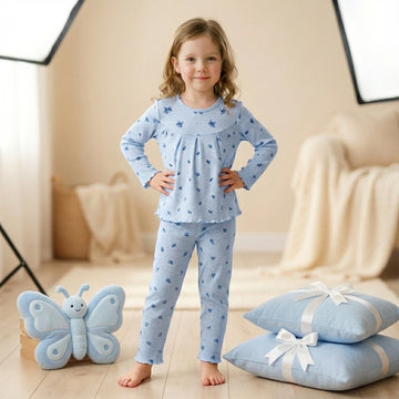Cute Butterfly Girl Pajama Set- Blue