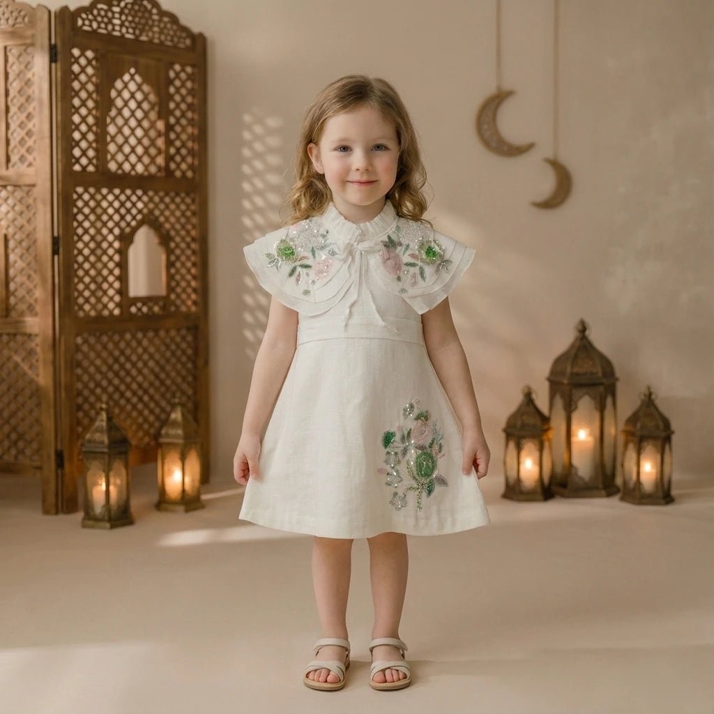 Crystal Beads Floral Ghirgiyan Girl-Off White