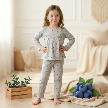 Blue Berry Girl Pajama Set- Grey