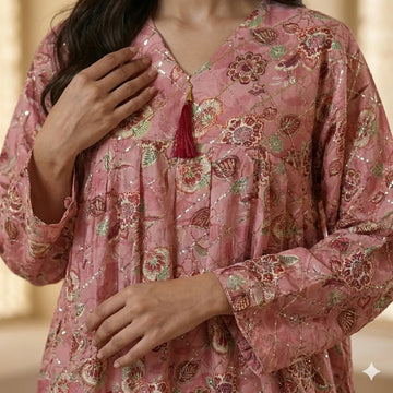 Blush Pink Floral Embroidered Women Daraa- Pink