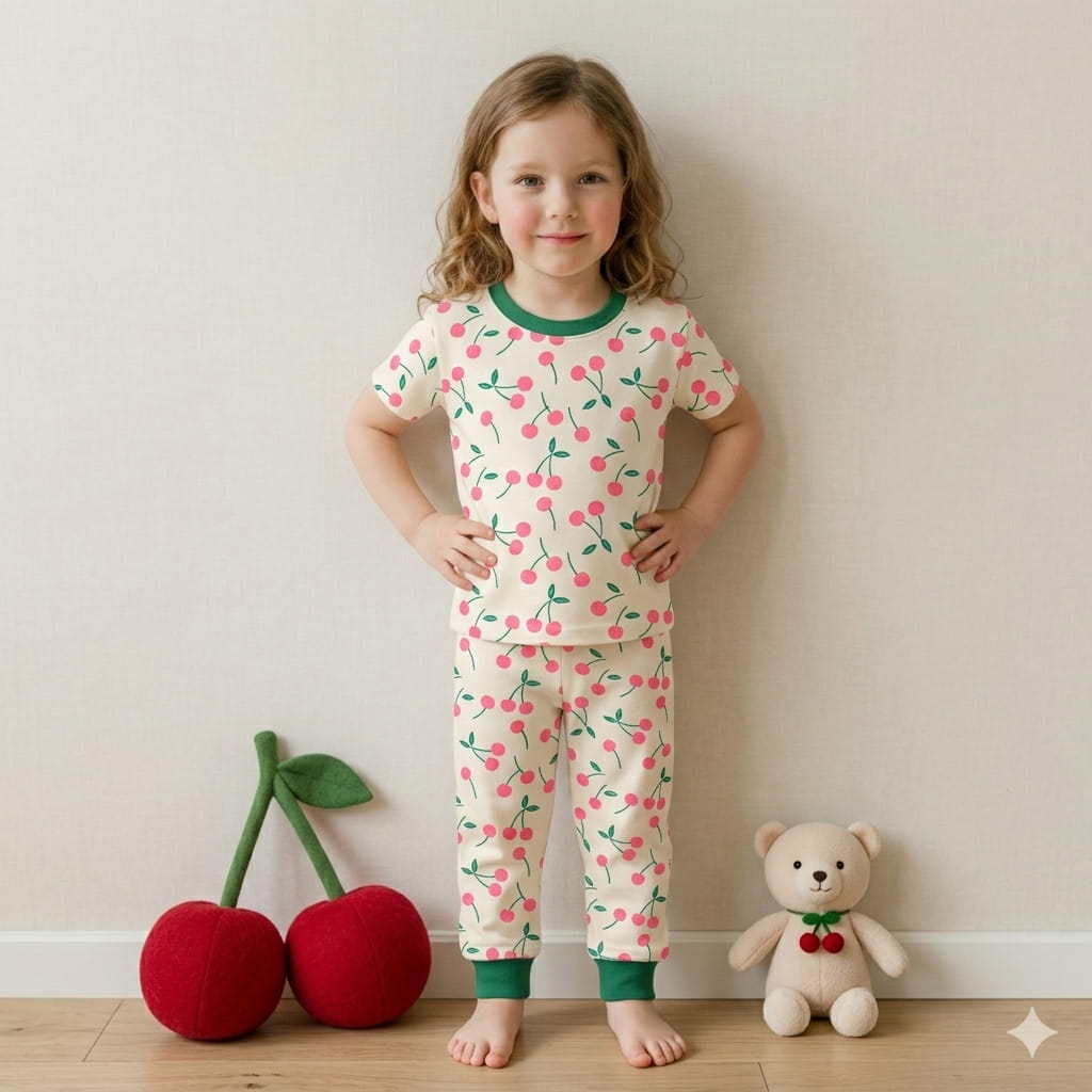 Baby Cherry Girl Half Sleeves Pajama Set- Green