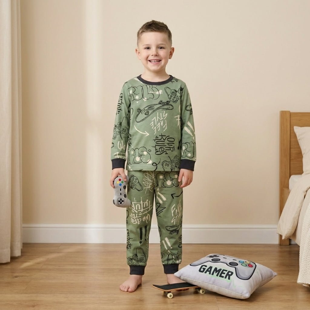 Our Rules Boy Pajama Set-Green