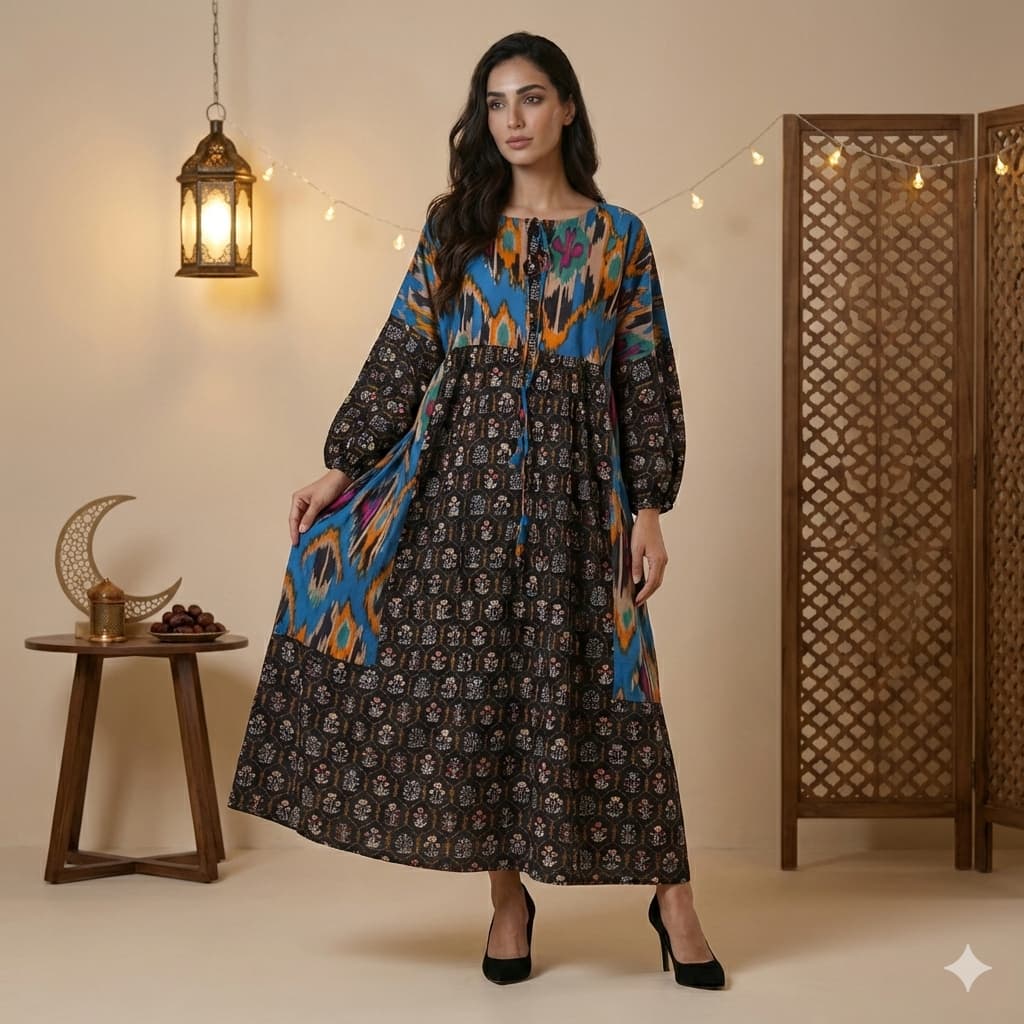 Midnight Bloom Ikat Women Daraa- Cerulean Blue