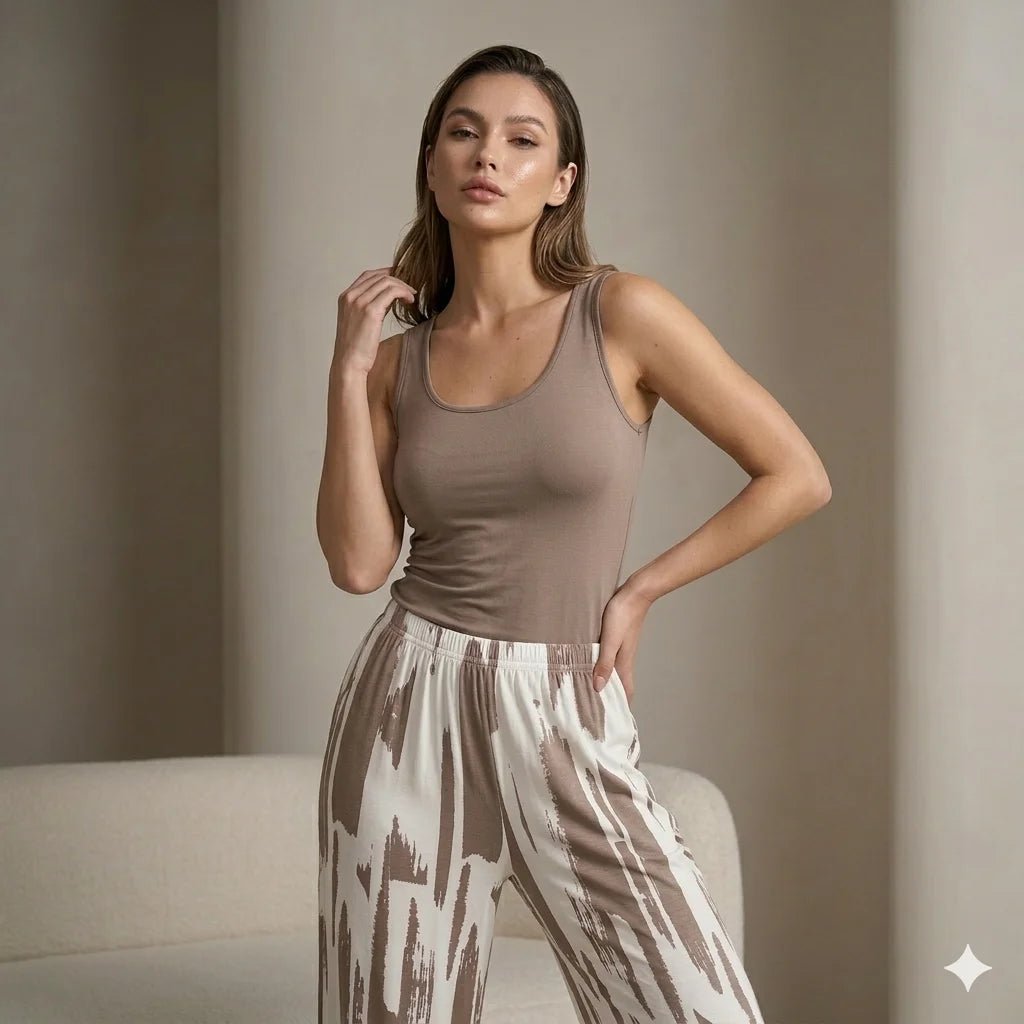 The Modern Brushstroke 3pc Women Pajamas- Brown