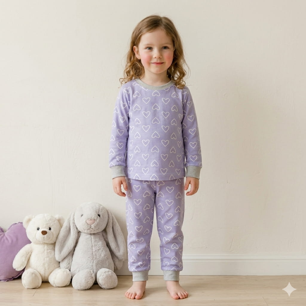 Big Heart Girl Pajama Set- Purple