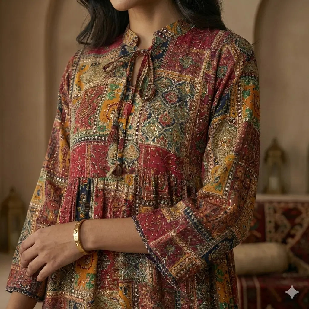 Deep Red & Earthy Brown Women Daraa- Girl Women