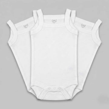 Plain Slim Stripe 3pcs  Baby Girl Onesie- White