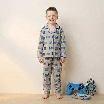 Gaming Console Button Boy Pajama Set- Grey