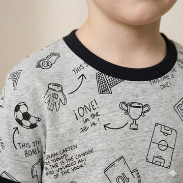 Football Team Doodle Boy Pajama Set-Grey