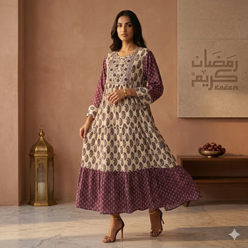 Tiered Paisley Hem Women Daraa- Burgandy