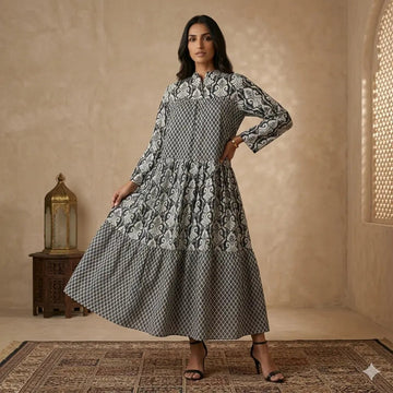 Onyx Mosaic Tiered Women Daraa- Black