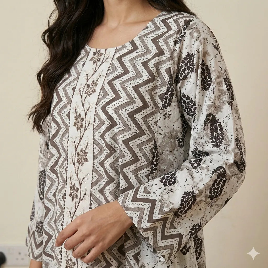 Earth Tone Zig-Zag Women Daraa- Mocha