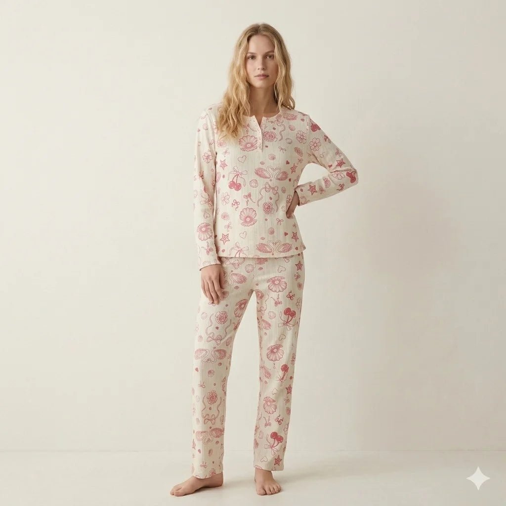 Bow, Cherry, and Swan Love Women Pajama Set- Orange