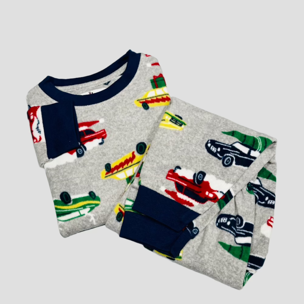 Car Boys Fleece Pajama Set - Grey