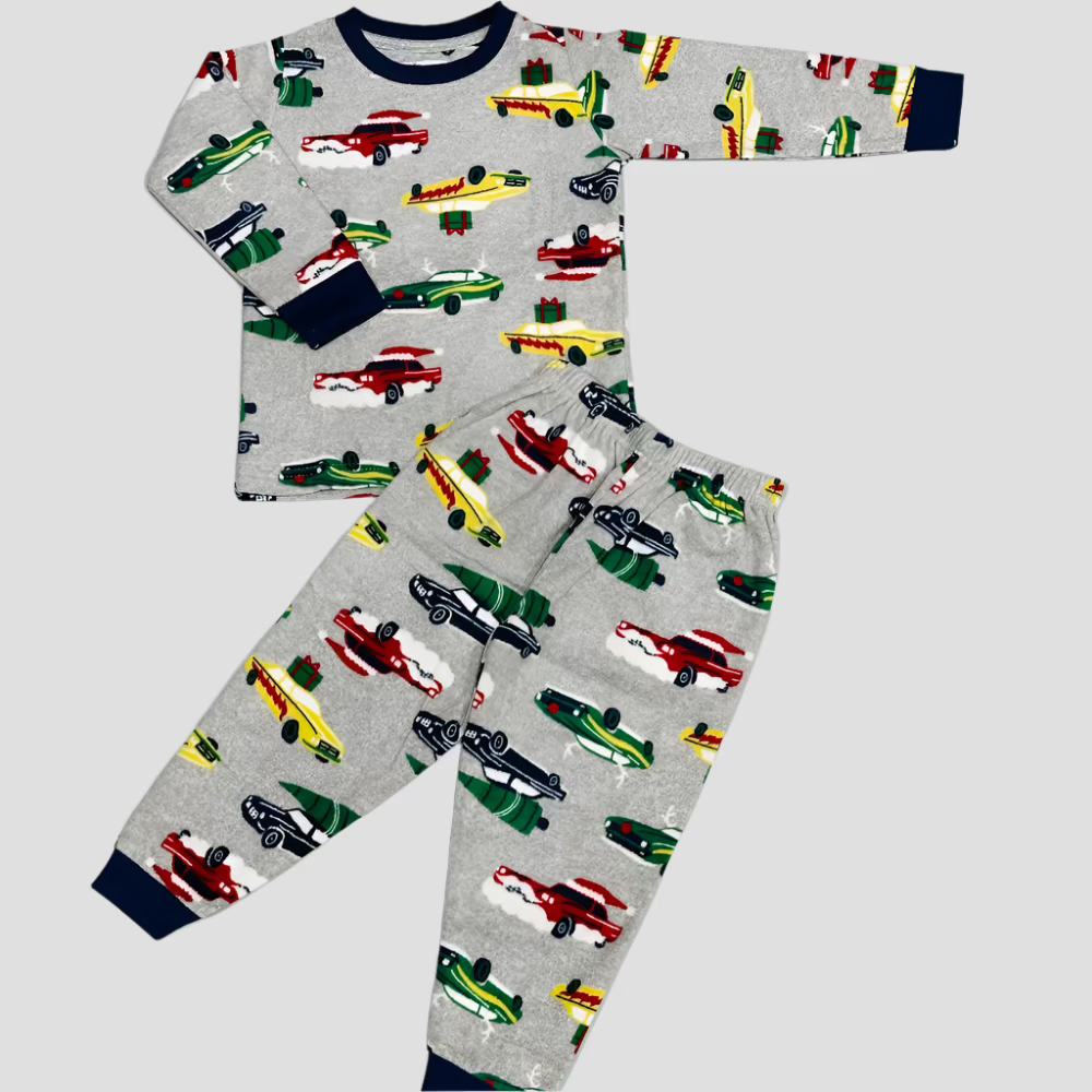 Car Boys Fleece Pajama Set - Grey