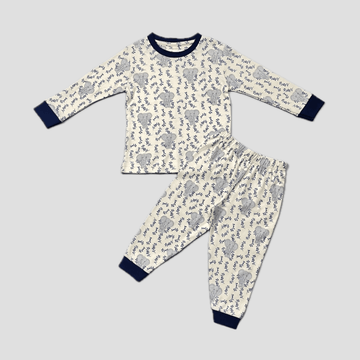 Elephant Baby Girl Pajama Set - Off White- Grey