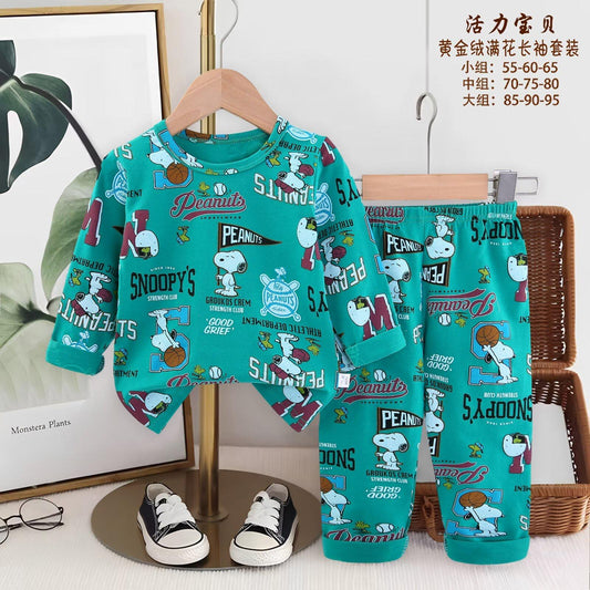 Snoopy Boys Full Sleeves Pajama Set - Green