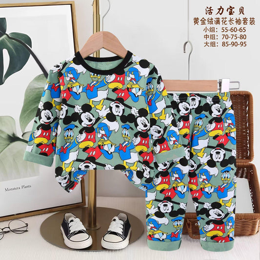 Mickey Boys Full Sleeves Pajama Set - Green