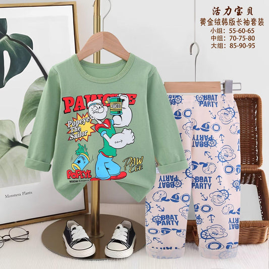 Popeye Boys Full Sleeves Pajama Set - Green