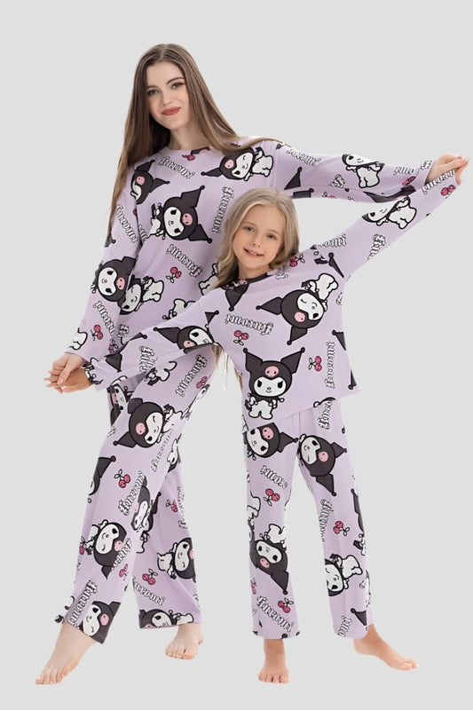 Kuromi Women Full Sleeves Pajama Set - Lavender