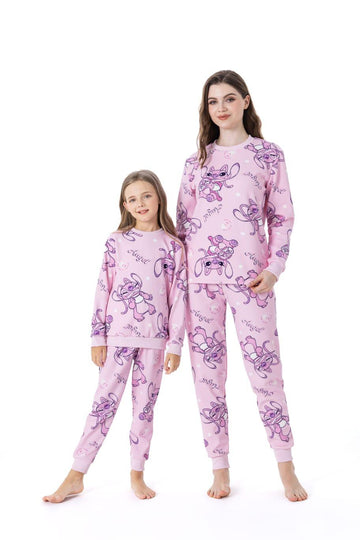 Stitch Angel Girl Sweatshirt Set-Pink