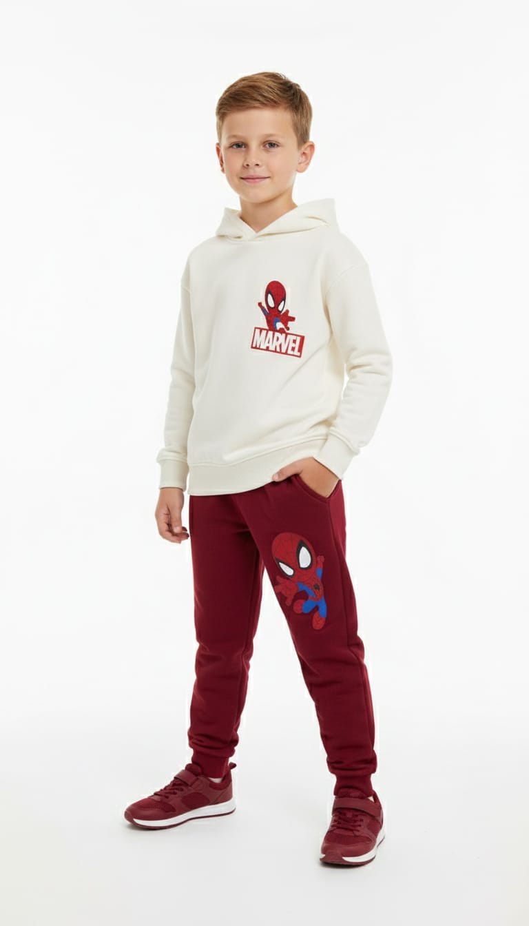 Spiderman Boy Hoodie Set- White
