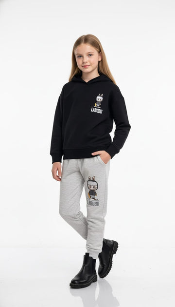 Labubu Girl Hoodie Set- Black