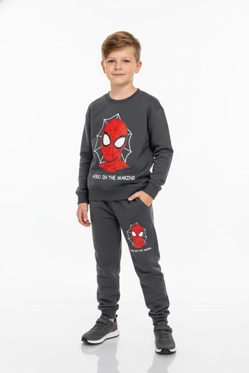 Spiderman Boy Sweatshirt Set- Dark Grey