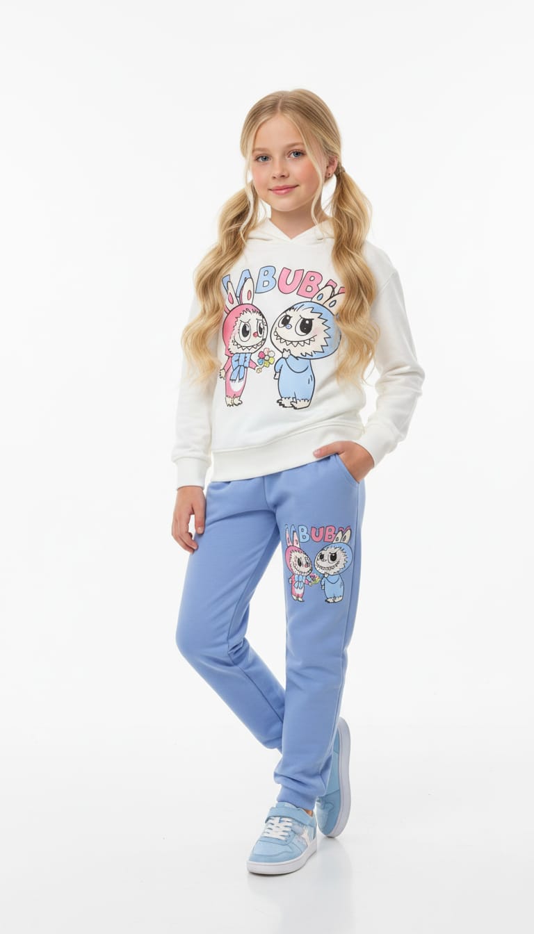 Labubu Girl Hoodie Set- White