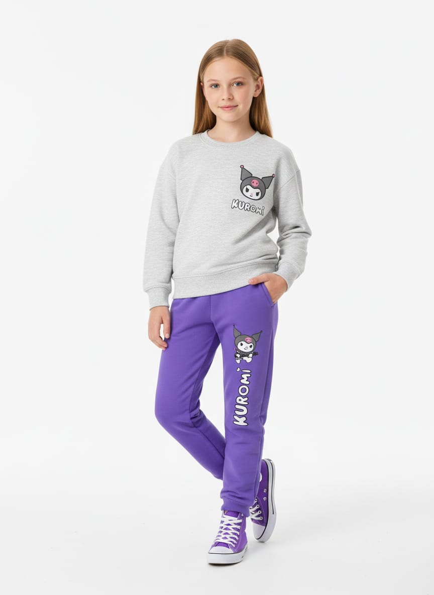 Kuromi Girl Sweatshirt Set- Grey