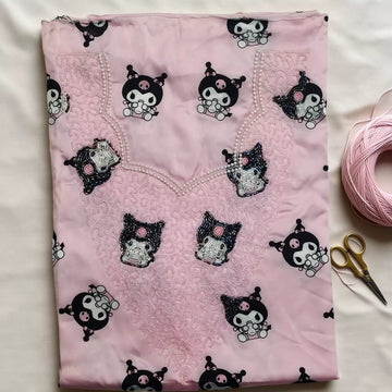 Kuromi Girls Embroidered Mukhawir - Pink