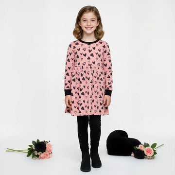 Black Heart Girl Fleece Fustan- Dark Pink