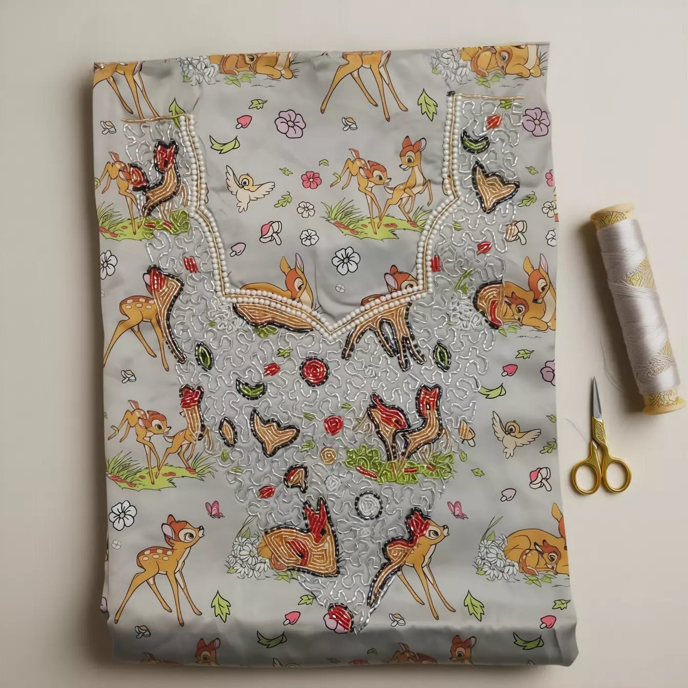 Bambi Girls Embroidered Mukhawir - Grey