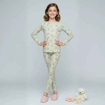 Flora Flower Girls Pajama Set-Light Green
