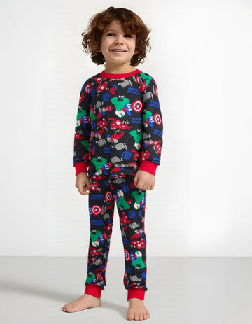 Avengers Boy Cotton Fleece Pajamas Set- Black