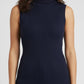 Turtle Neck Women Sleeveless Sweater-Navy Blue
