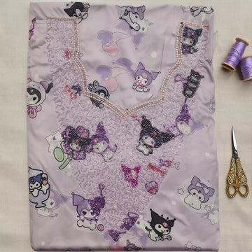 Kuromi Candy Girls Embroidered Mukhawir - Purple