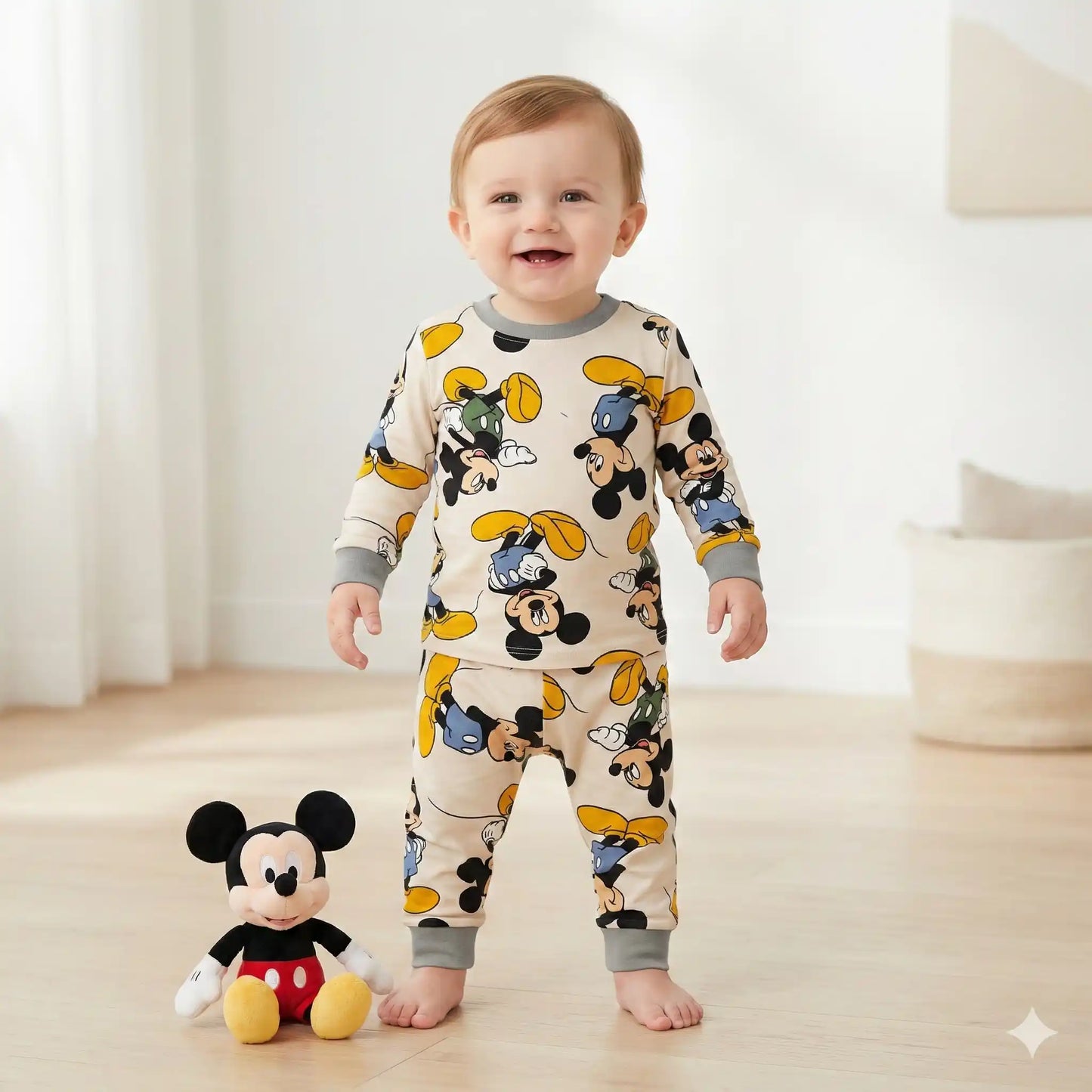 Mickey Mouse Baby Boy Pajama Set-Beige