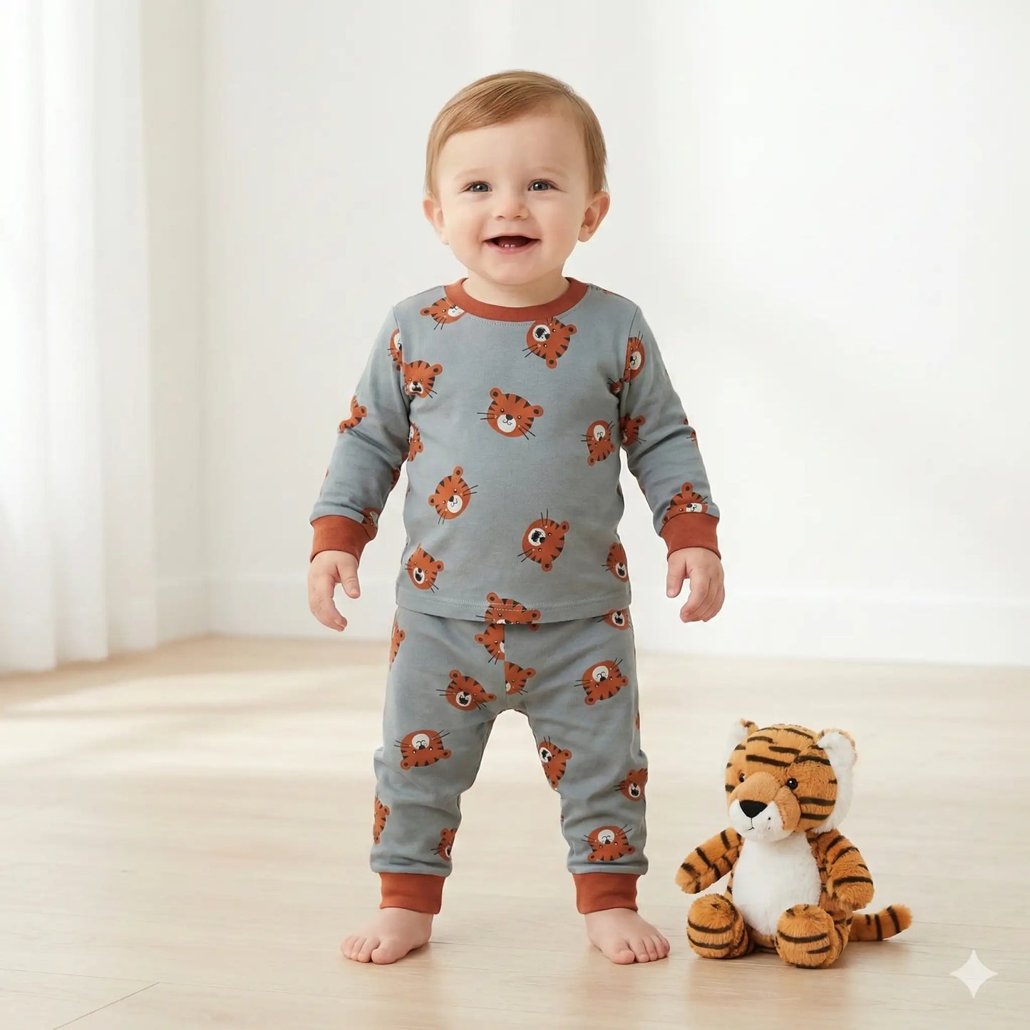 Bay Tiger Baby Boy Pajama Set-Dark Grey