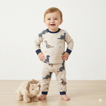 Cutoo Dino Baby Boy Pajama Set-Light Brown