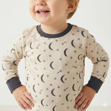 Moon Star Baby Boy Pajama Set-Beige