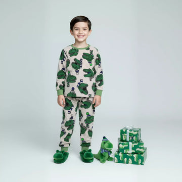 Party Dino Boy Polar Pajama Set- Green