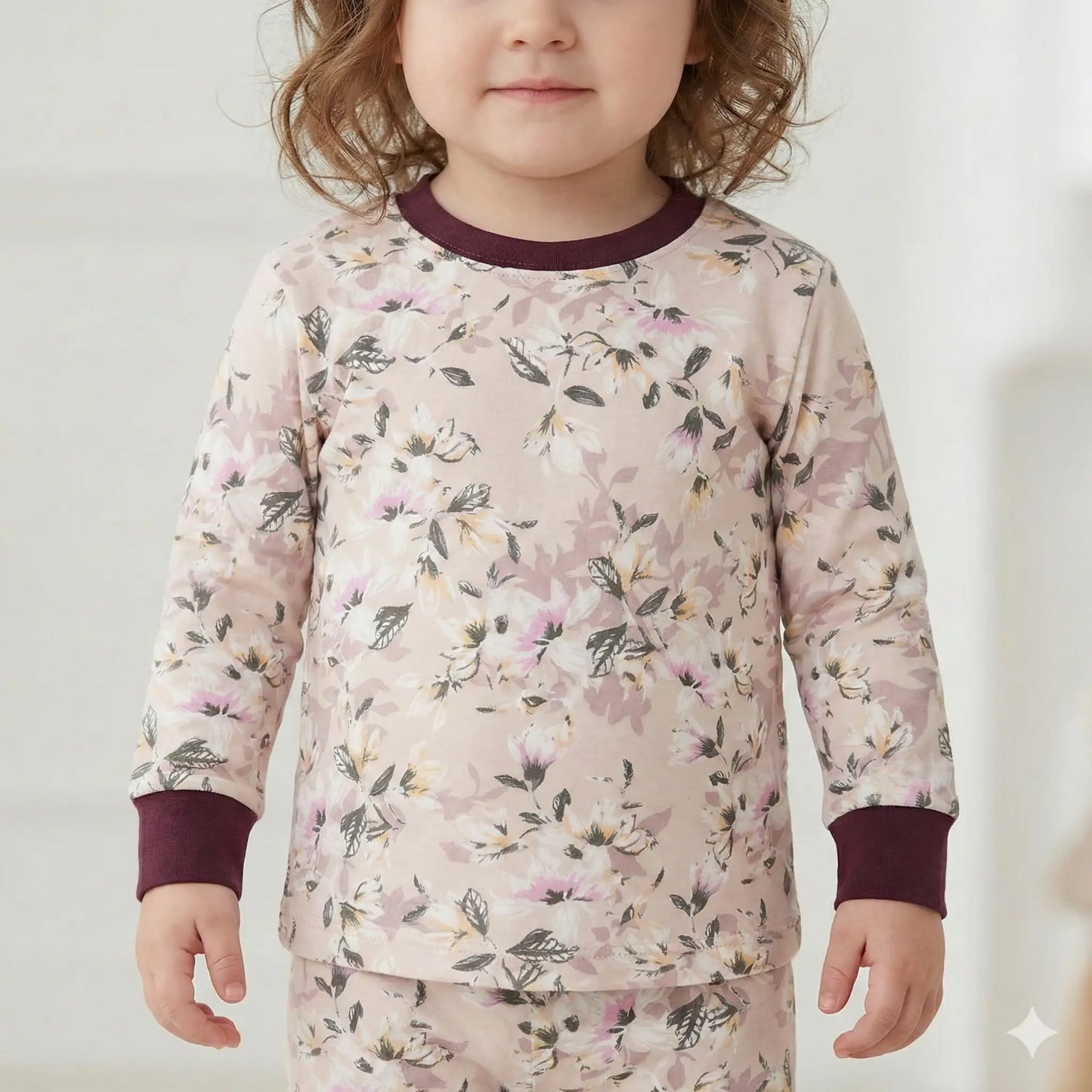 Pastel Print Baby Girl Pajama Set- Beige Pink