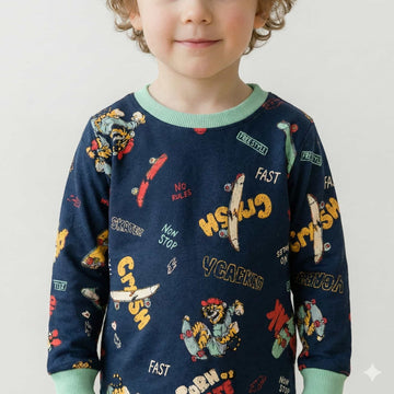 Crash Boy Pajama Set- Navy Blue