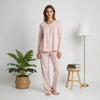 White Dot Zip Neck Women Pajama Set- Pink