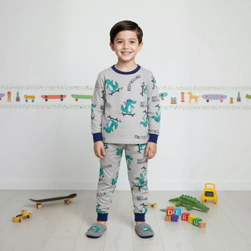Crocodile Boy Pajama Set- Grey