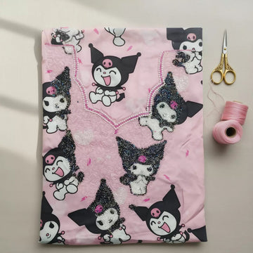 Kuromi Fun Girls Embroidered Mukhawir - Pink