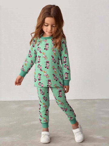 Minnie Girl Cotton Fleece Pajamas Set- Sea Green
